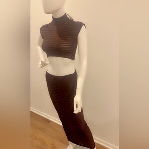 Forever 21 Brown Ribbed Knit Crop Top & Maxi Skirt Set | New With Tags